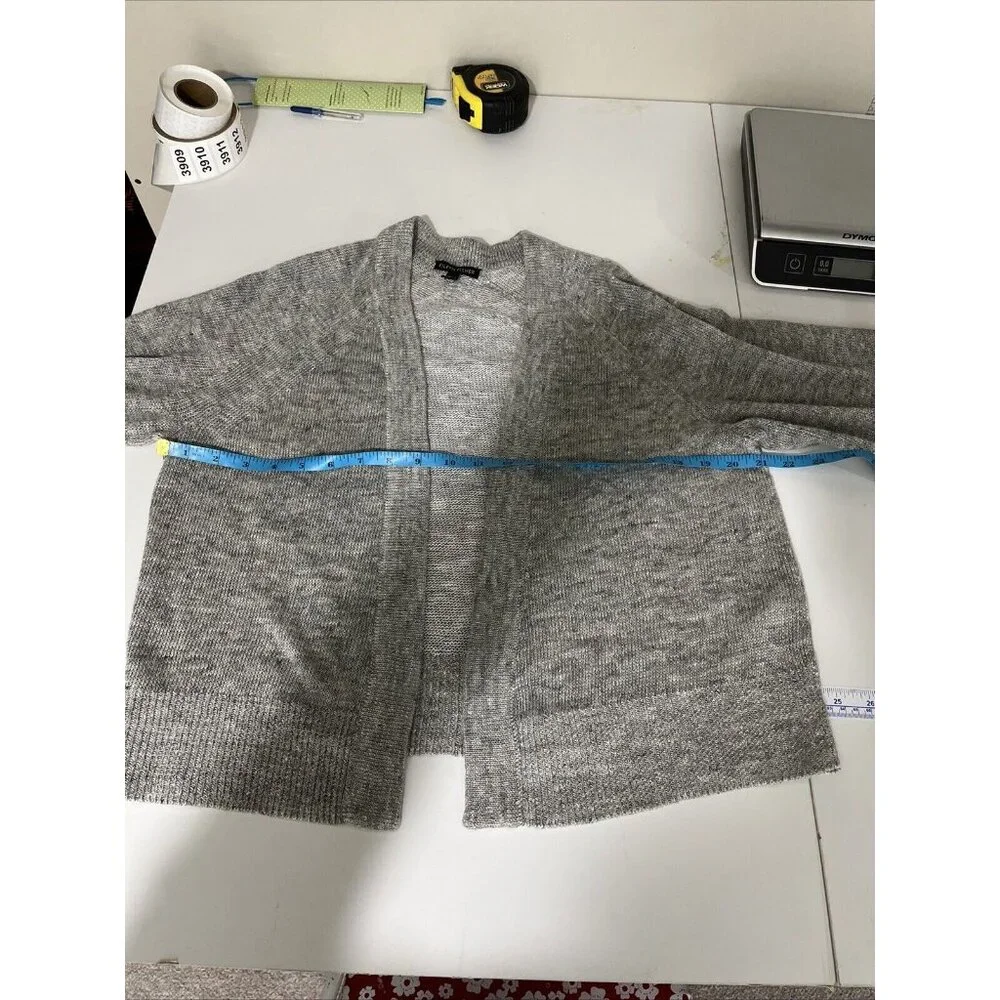 Eileen Fisher Grey-White Organic Linen & Cotton Open Front Cardi Womens Size S - Picture 6 of 7